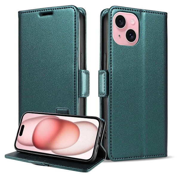 iPhone 16 Plus -puhelimen tummanvihreä suojakotelo lompakolla ja korttipidikkeellä