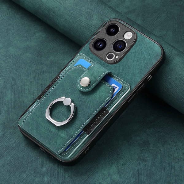 Etui til iPhone 15 grøn Kortholder Almindelig Retro Hardware Ring Bil Magnetisk