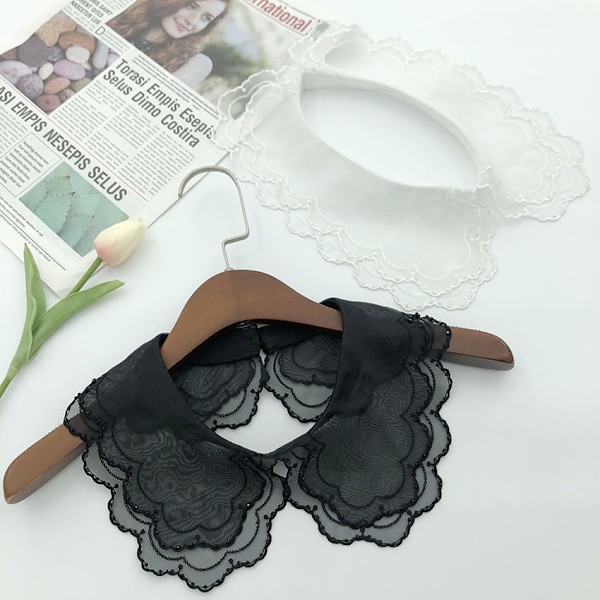 Dame falsk krage Avtakbar halv Avtakbar -Stykke Garn Emb Black
