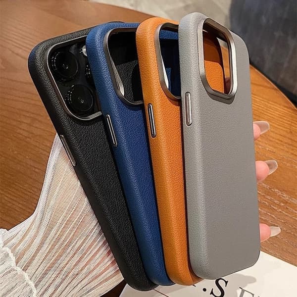 Etui til iPhone 15 Almindeligt læder - gul magnetisk Almindeligt læder business læder Varmeafledning