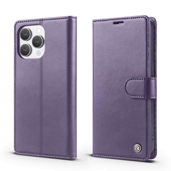 Etui til iPhone 15 Pro Lilla RFID-blokkerende Magnetisk Lommebok med Kortholder