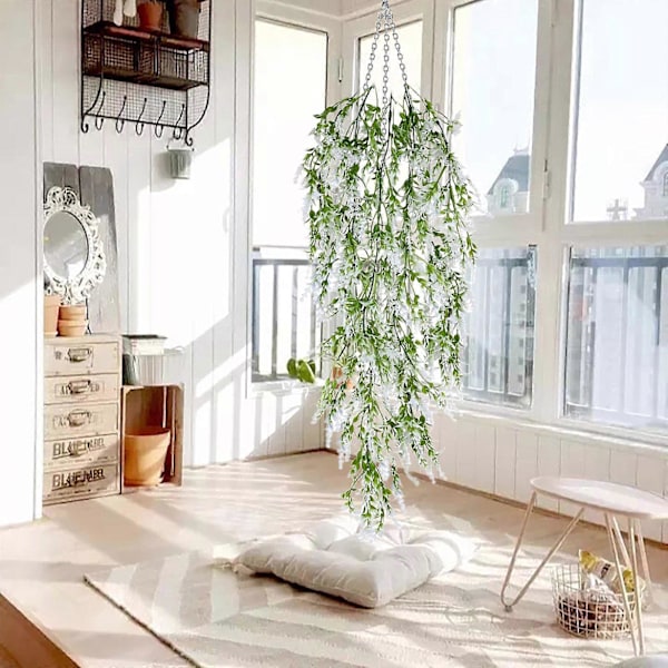 Simulerad Vegetativ Konstgjord Hängande Lavendel Väggmonterad Rotting Ormbunke Murgröna Scen Heminredning Ornament White Green