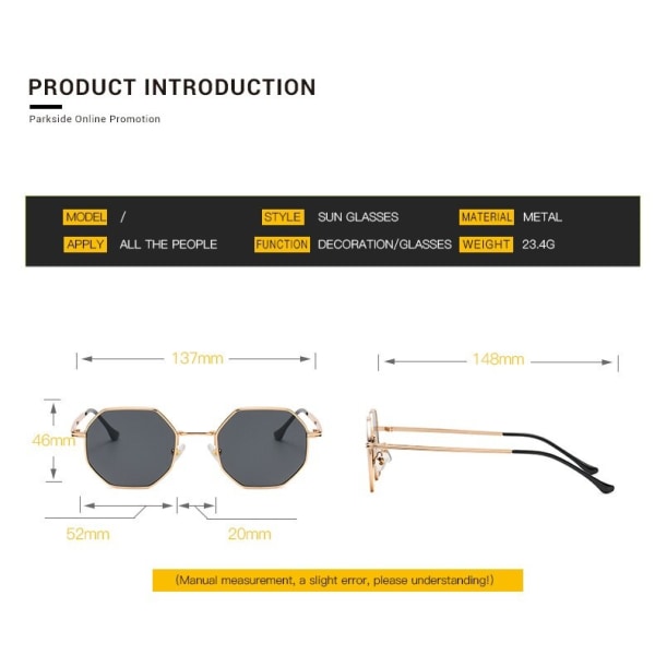 Mode Damsolglasögon Klassiska Retro Metall Multilaterala Solglasögon för män Black frame Black and Grey lens