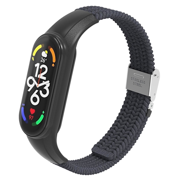 Kolsvart Nylonflätat Klockarmband kompatibelt med Xiaomi Mi Band 7