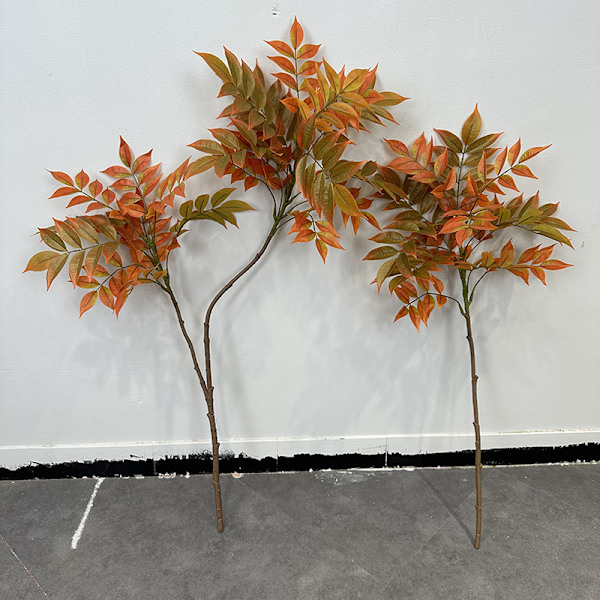 Kunstig Nandina Boligindretning Blomsterdisplay Kunstigt Grønt Malet Træblade Lacquered wood two forks autumn red