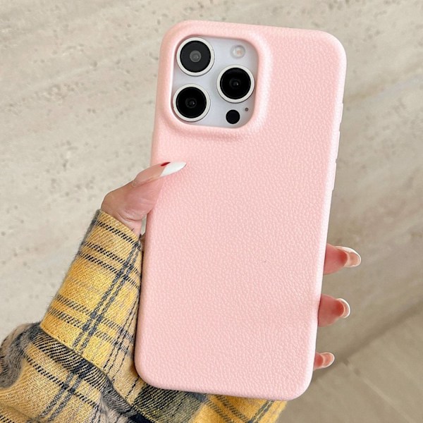 iPhone 14 -kotelo, vaaleanpunainen nahkakuvio, klassinen ja yksinkertainen