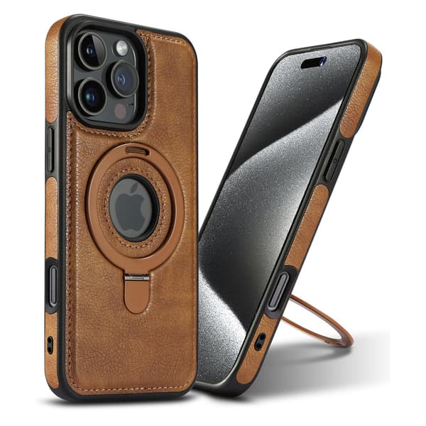 Etui til iPhone 13 Pro svart lær med stativ Magnetisk funksjon