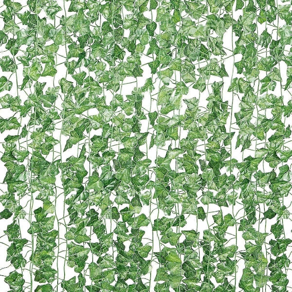 Exoment 23,8 meter 12 tråde kunstige vedbendblade planter grønne hængende vinstokke til hjemmet værelse have kontor bryllup vægdekoration (grøn)