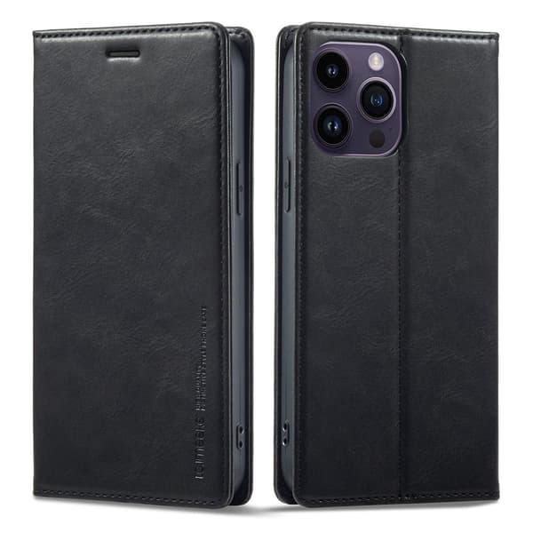 Etui til iPhone 16 Pro, sort, magnetisk RFID-blokerende pung med kortholder