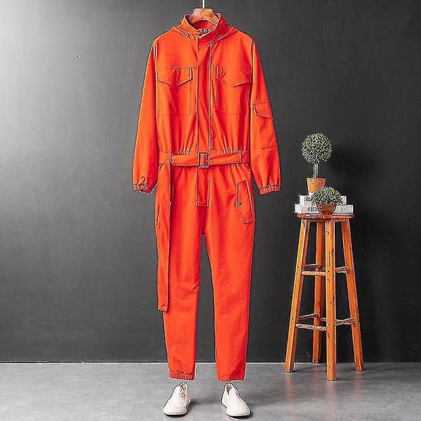 Ny Overall Herr Jumpsuit Hooded Long Sleeve Beam Feet Japanese Stree Orange S  45 - 52.5 KG