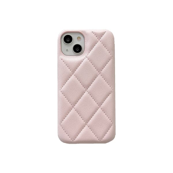 Fodral för iPhone 15 Rosa Neutral ins diamantmönster Lyxig caviar lädertextur