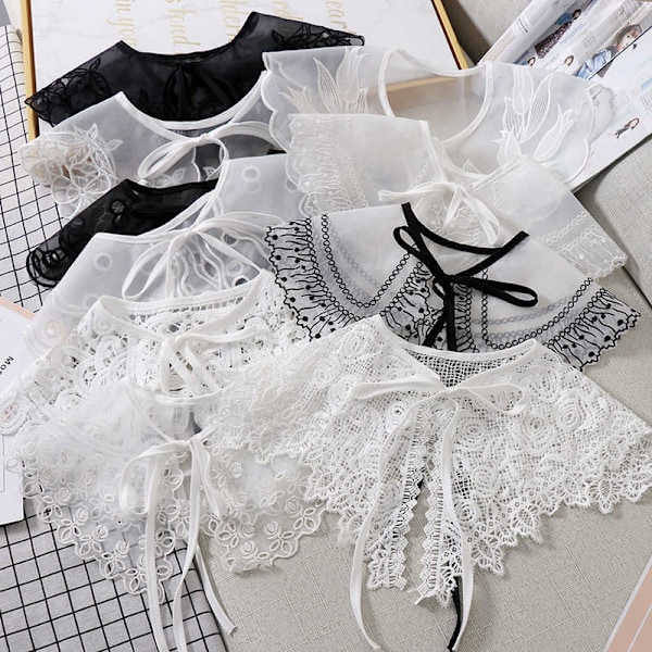 Dame falsk krage Lite sjal Vår Sommer Snøring Stor Sløyfe White 908 models