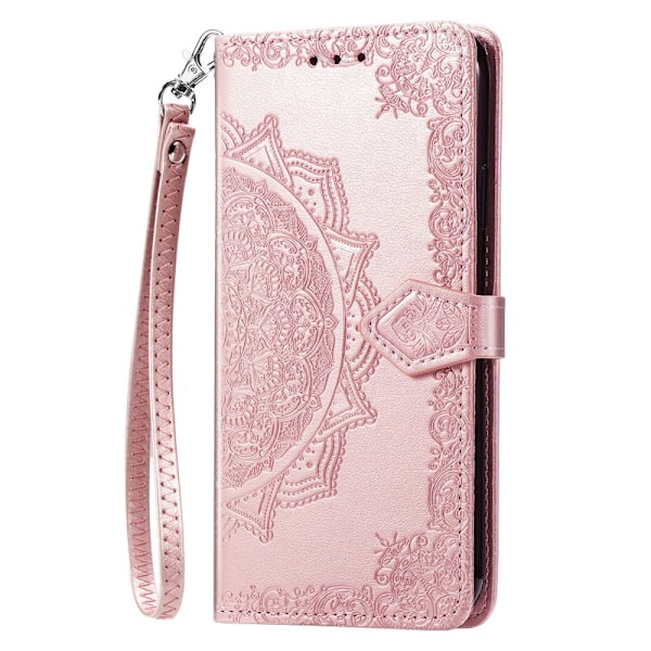 Etui til iPhone 13 Rosaguld (med kort armbånd) Source Flip 3D Præget stativ læder
