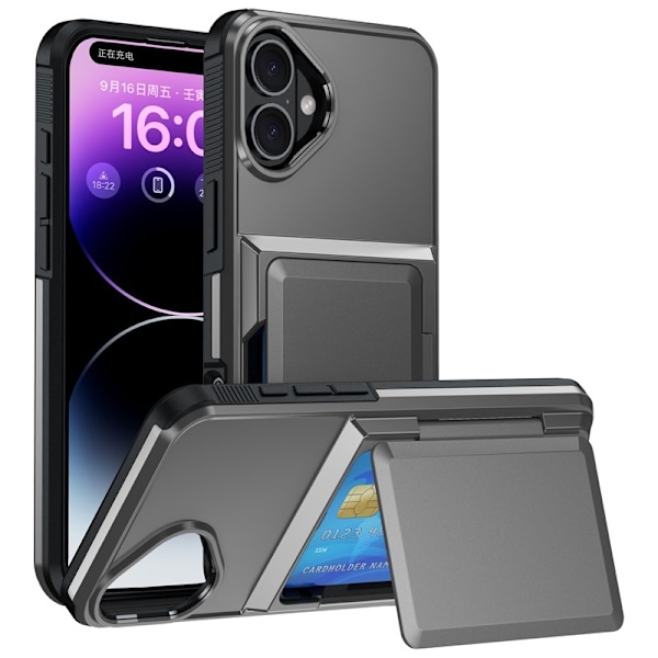 Etui til iPhone 15 6.1 grå Wallet med kortholder 2-i-1 Flip Stand Wallet med kortholder