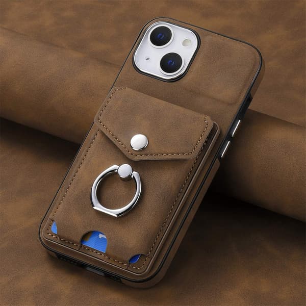 Fodral för iPhone 13 Pro brun Högkvalitativ elektroplätering Soft-Touch korthållare ringstativ