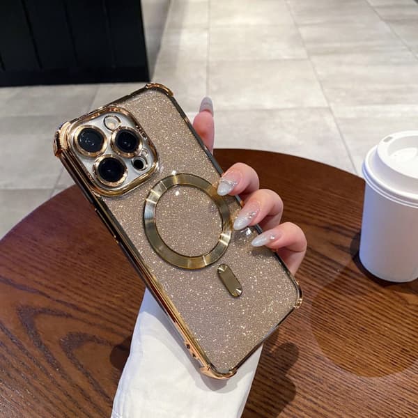 Etui til iPhone 13 Pro Glitter Galvanisert Magnetisk Gull Noz36400