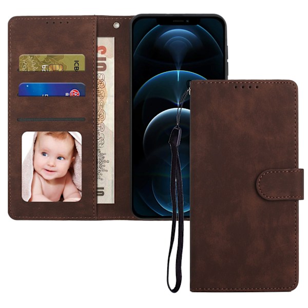 Etui til iPhone 14 6.1 brun Retro Wallet med kortholder Flip Wallet med kortholder