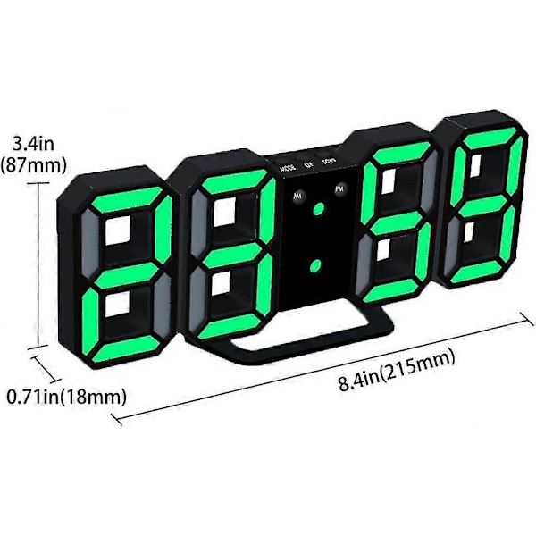 Høykvalitets 3D Digital Vekkerklokke LED Veggklokke Med 3 Justerbare Lysstyrkenivåer Snooze Dimmer Lettlest Svart-blå
