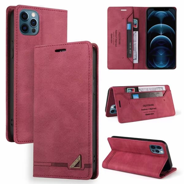 Etui til iPhone 14 rød Soft-Touch Matte Lommebok med Kortholder Flip