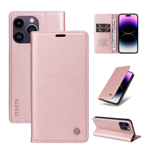 Etui til iPhone iPhone 14pro pink Almindelig Magnetisk Flip Wallet med Kortholder