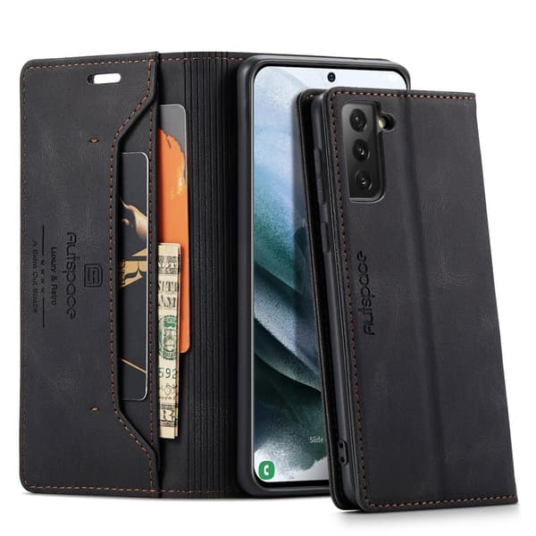 Etui til iPhone 15 Plus sort Flip Wallet med kortholder magnetisk