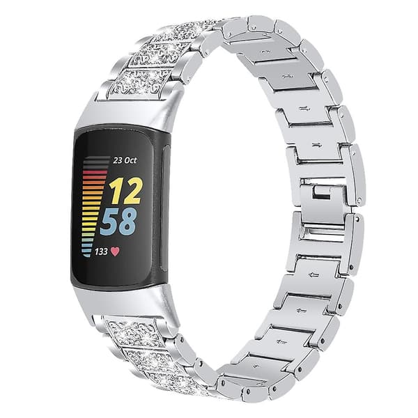 Sølv Sølv Diamant Rustfritt Stål Klokkereim kompatibel med Fitbit Charge 5