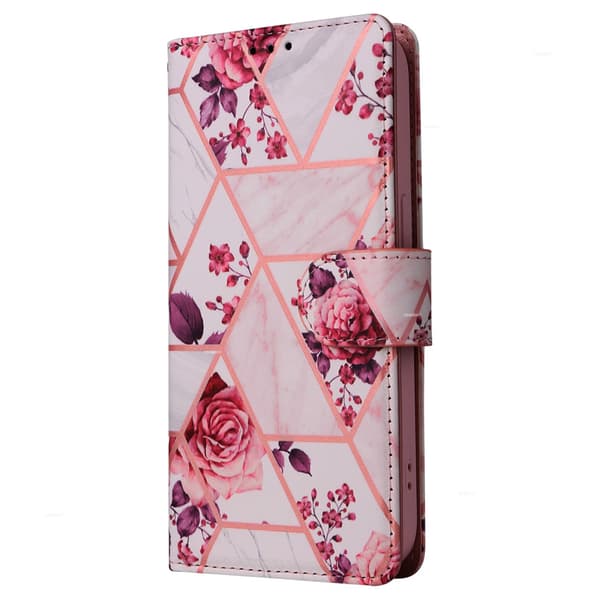 Etui til iPhone 14 MAX Rosaguld Pung med Kortholder Flip Marmor Varmstempling
