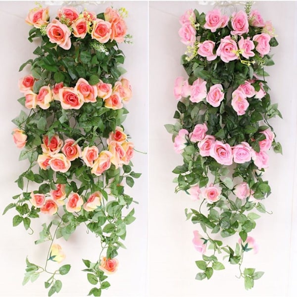 2,4 m Kunstig Blomstrende Silke Rose Blomster Ranke Efeu Hjem Bryllupsdekoration Purple