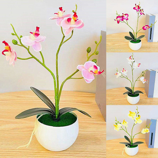 1 Set keinotekoinen ruukkukasvi, haalistumaton tekosilkki kukka, realistinen, silmiinpistävä perhosorkidea, bonsai juhliin Pink
