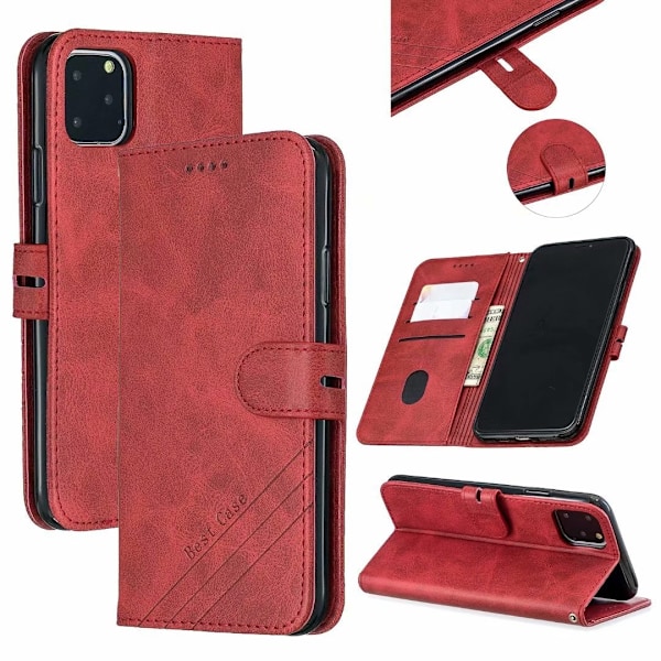 Etui til iPhone 15 Pro rød Kalveskind Almindelig Wallet med Kortholder Flip