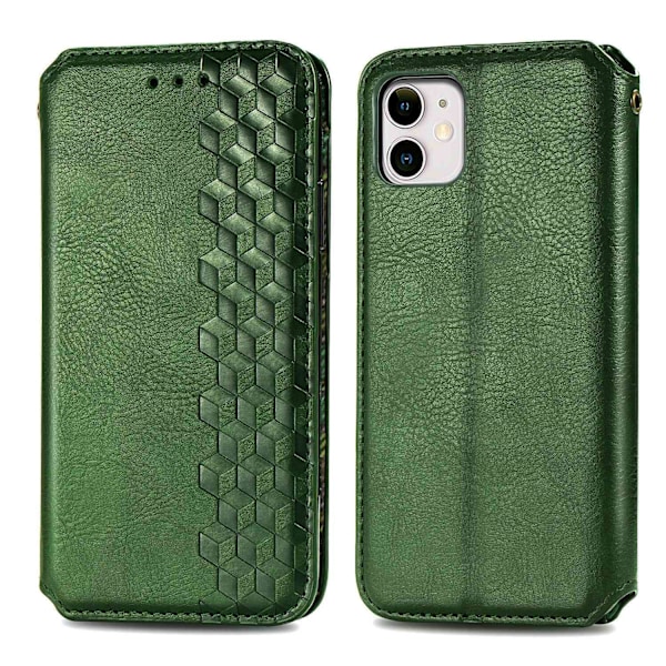 Etui til iPhone 13 6.1 Apple Grøn Flip Magnetisk Tegnebog med Kortholder 3D