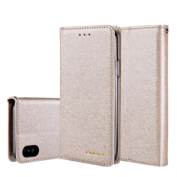 Etui til iPhone 14 Plus guld Silk Texture Flip Wallet med kortholder Snap-on Wallet med kortholder