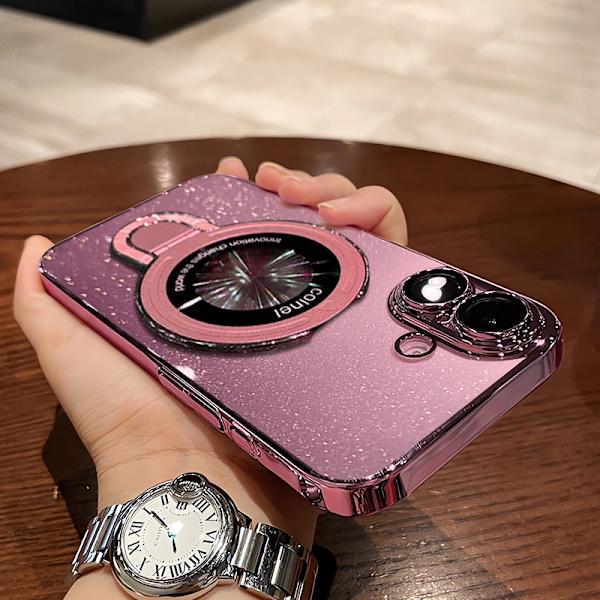 Etui til iPhone 15 Plus Glitter Klar Magnetisk Stativ Klar Rosa