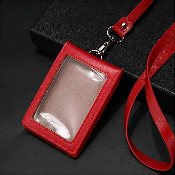 Vertikalt märkeshållare med halsband Praktisk PU-plånboksfodral ID-fönster Kortfack Black lychee PU