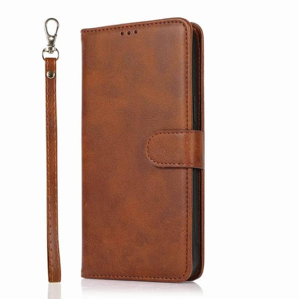 Etui til iPhone 15 Pro Max brun kalveskind 2-i-1 flip wallet med kortholder