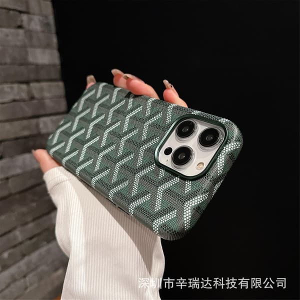 iPhone 16 vihreä Houndstooth-nahkainen magneettikotelo
