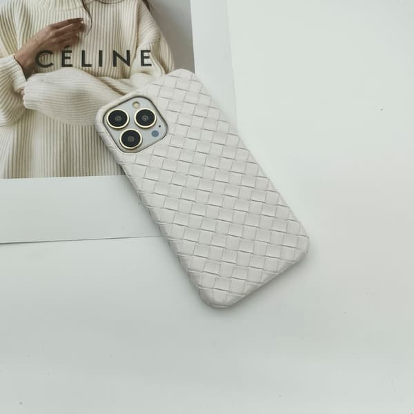 Etui til iPhone 13mini Hvid Vævet lædertekstur er fugtig og hård