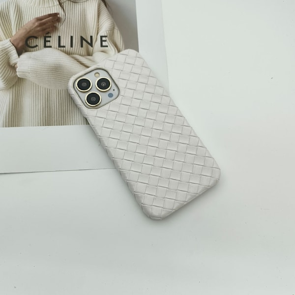 Fodral för iPhone 13mini Vit Vävd lädertextur är fuktig och hård