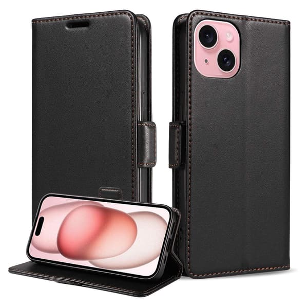 Etui til iPhone 16 Pro Max sort Wallet med kortholder flip
