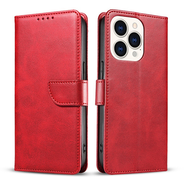 Etui til iPhone 13 Pro Max rød kalveskind flip