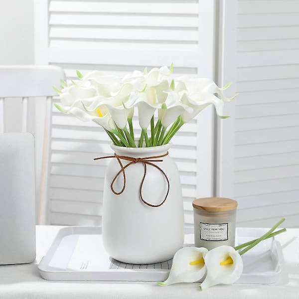 24 st Calla Lilja Bröllopsbukett Latex Real Touch Konstgjorda Blommor (Blå och Vit) White-yellow Core