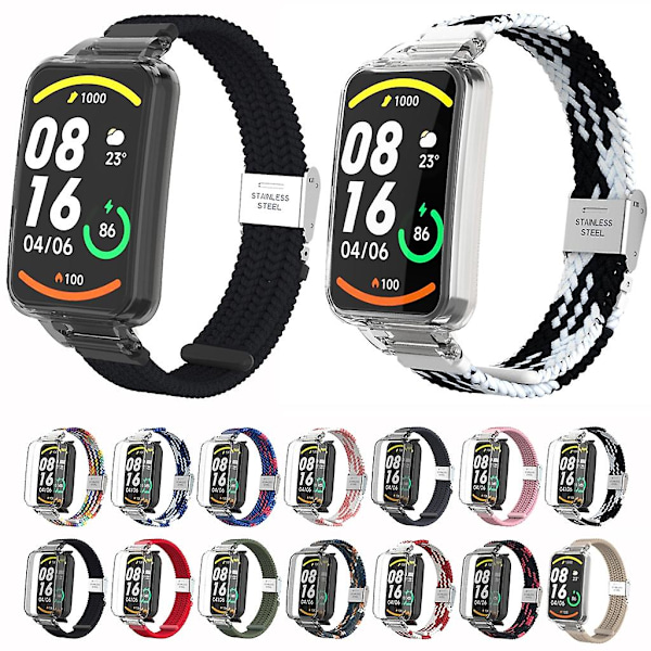 Rosa Hvit Rosa Hvit Flettet Nylon Spenne Klokkereim kompatibel med Xiaomi Mi Band 7 Pro
