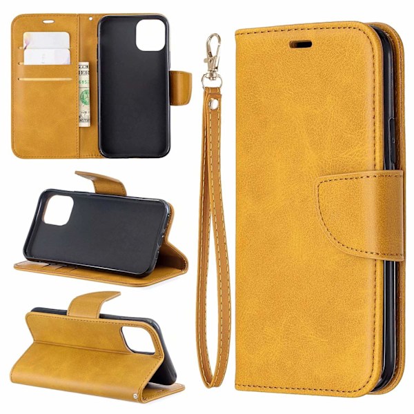 Etui til iPhone 14 gul Ensfarget Lammeskinn Lommebok med Kortholder Flip