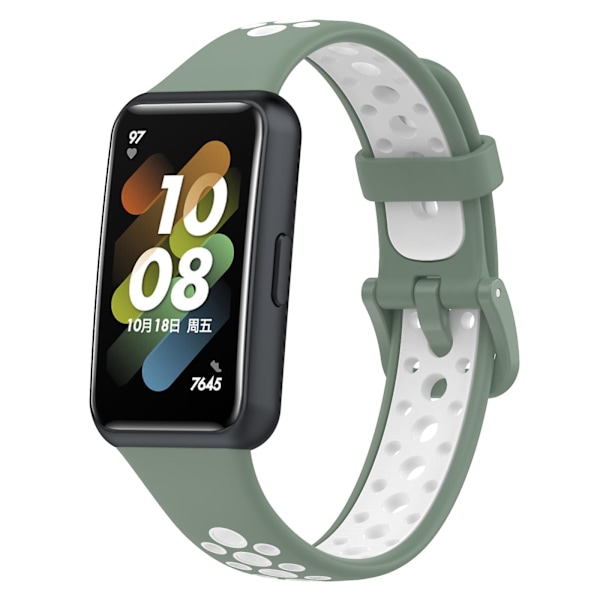 Ljusgrön Vit Ljusgrön Vit Andningsbar Silikonklockarmband kompatibelt med Huawei Band 7 / 7 Nfc