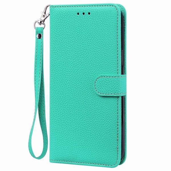 Etui til iPhone 14pro 6.1 Sky Blue Pebbled Plain Wallet med kortholder Flip