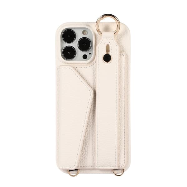 Etui til iPhone 14 Pro Max / 6,7 tommer (Off-white) Håndleds Møntpung Håndleds Pebbled Wallet med Kortholder
