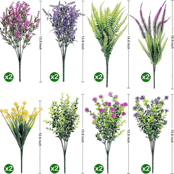 Kunstige blomster, 16 stk. UV-bestandige falske blomster utendørs, kunstige plastblomster Mixed Color-f 16