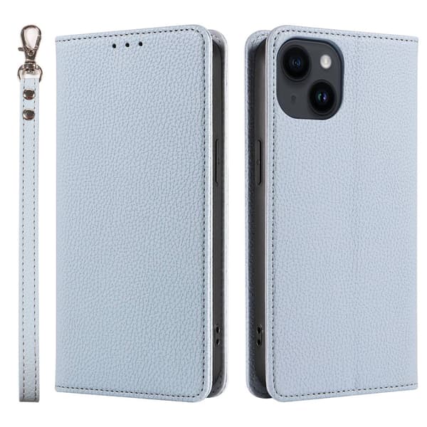 Fodral för iPhone 14 Ljusblå Pebbled Magnetisk Flip