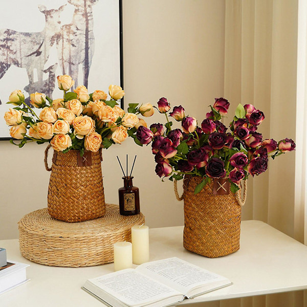 Konstgjord Blomma Fräschhållande Inte Vissnande DIY 5 Huvuden Rosor Faux Sidenblomma för Bröllop Yellow