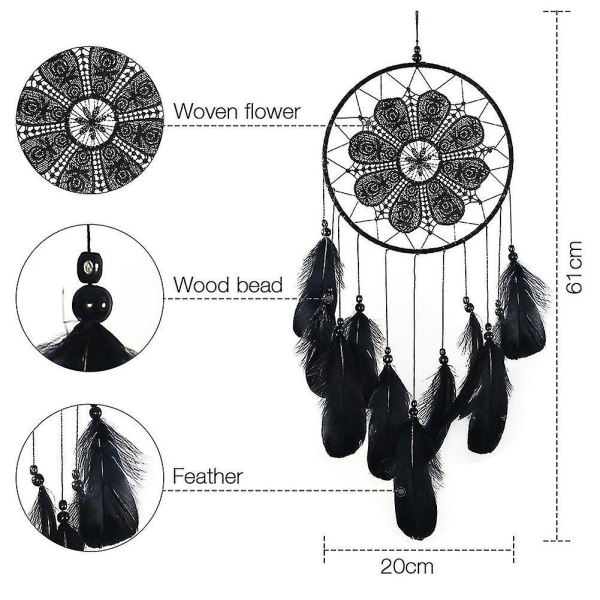Nya svarta fjäderspetsdrömfångare som är kompatibla med vägghängande dekorationer